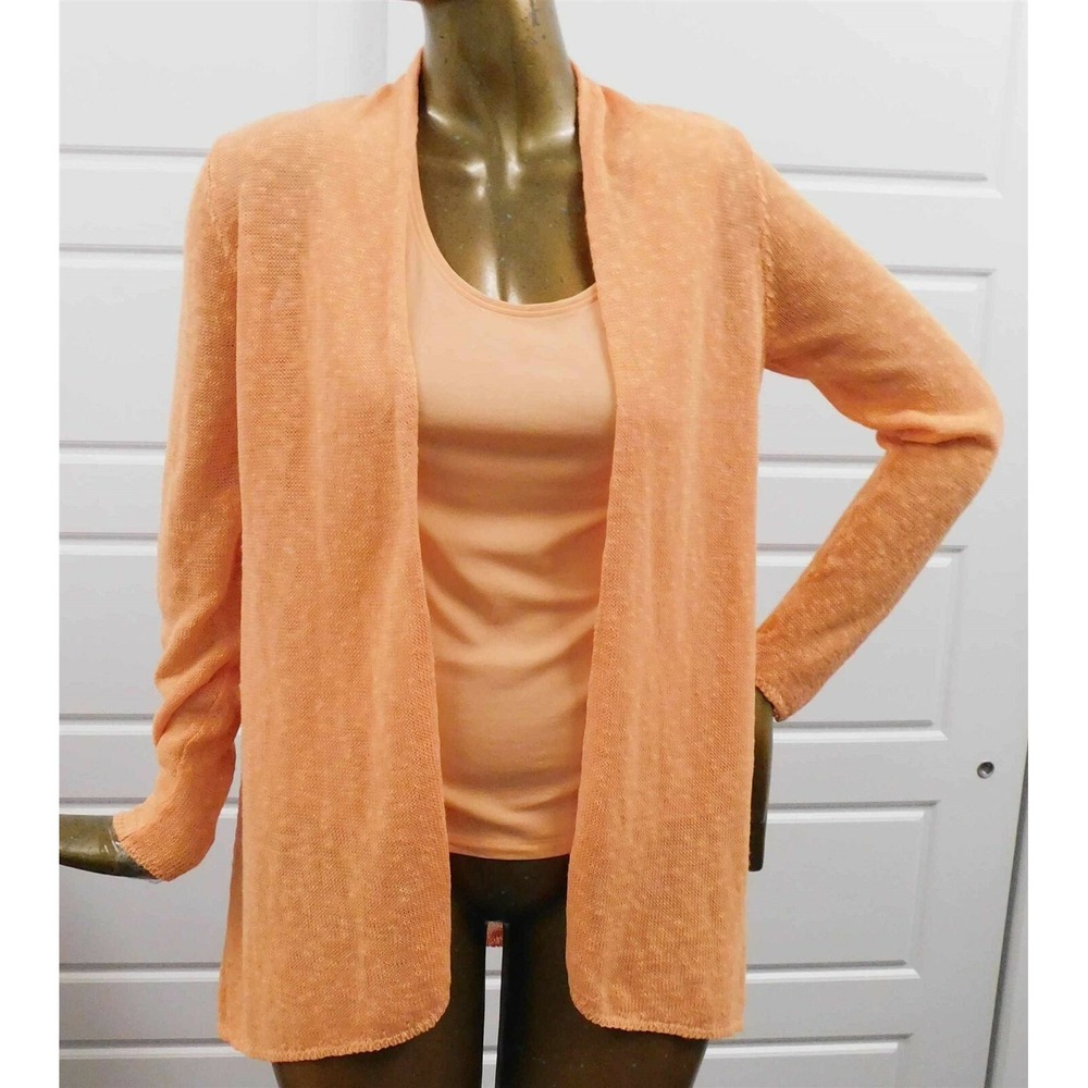 Eileen Fisher Tangerine Orange 2pc Linen Blend‎ Jacket Silk Shell Twinset S